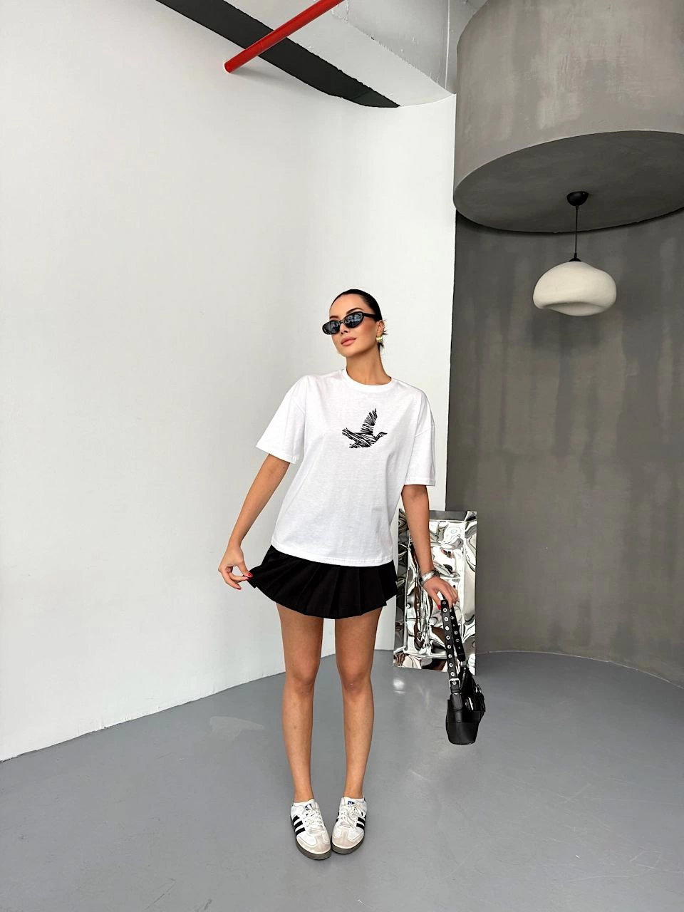 ASSEMA Kadın Kısa Kol Baskılı T-shirt - Beyaz