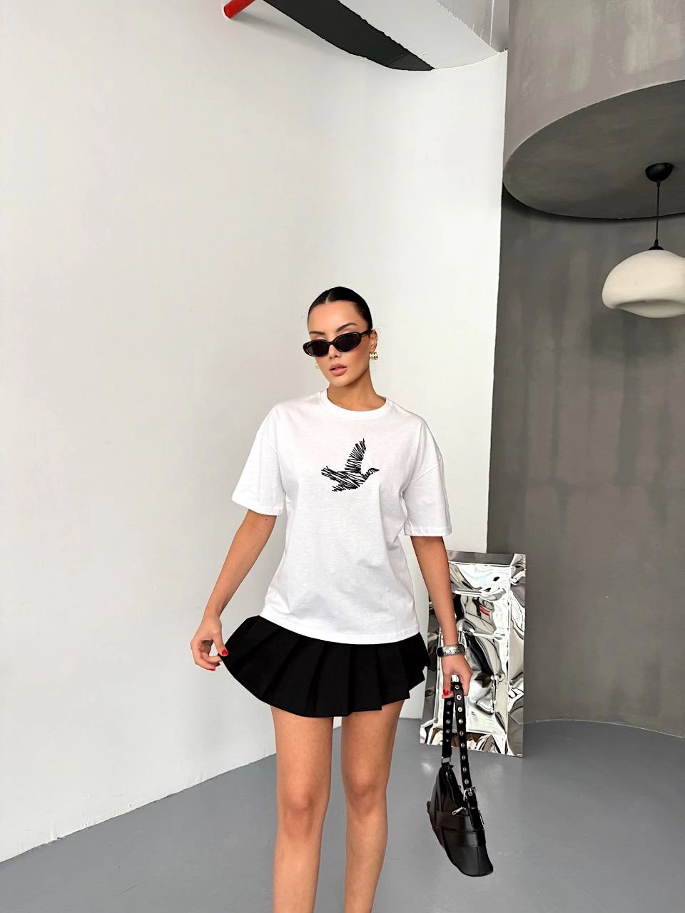 ASSEMA Kadın Kısa Kol Baskılı T-shirt - Beyaz