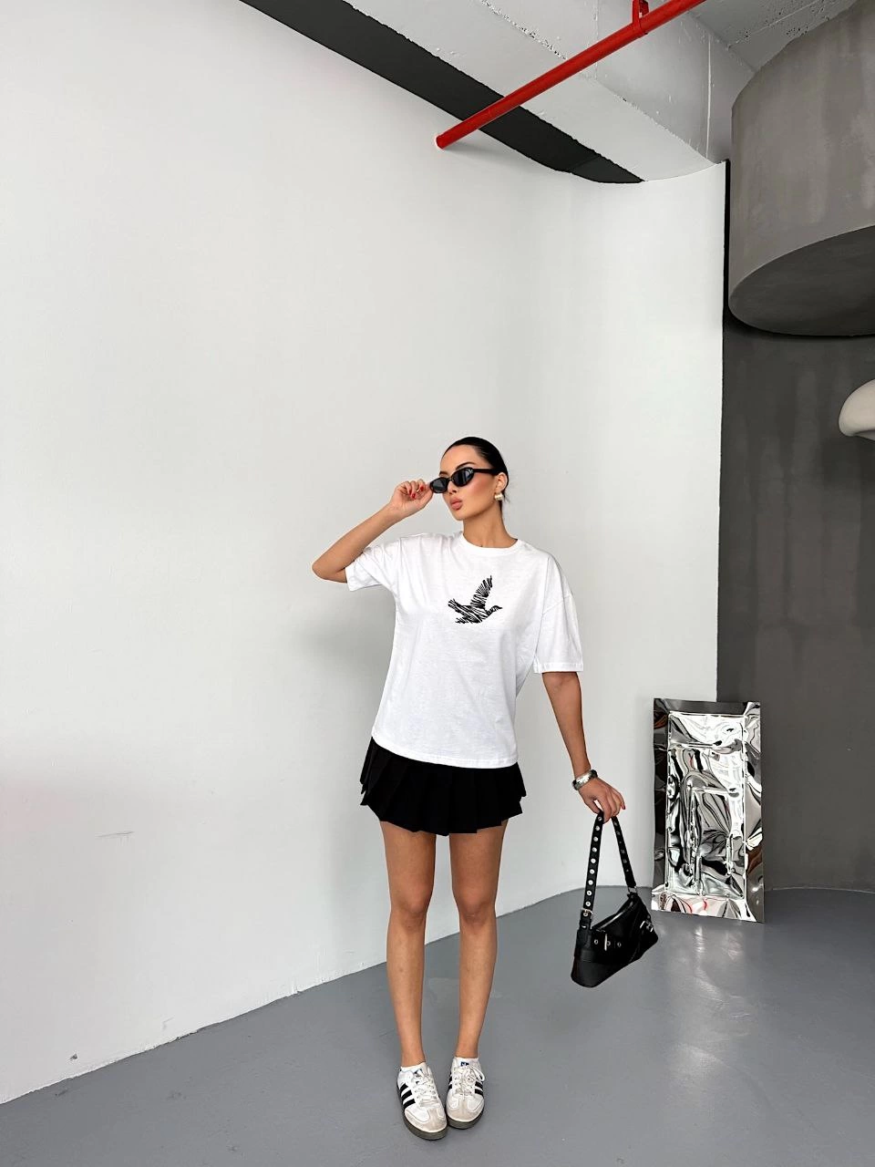 ASSEMA Kadın Kısa Kol Baskılı T-shirt - Beyaz