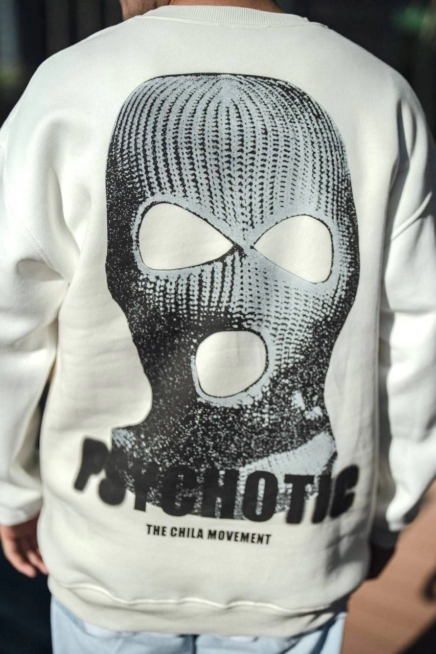 ASSEMA Erkek üç iplik pamuklu Kışlık Bisiklet Yaka Baskılı SweatShirt - Beyaz
