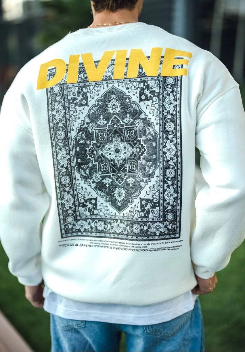 ASSEMA Erkek üç iplik pamuklu Kışlık Bisiklet Yaka Baskılı SweatShirt - Beyaz