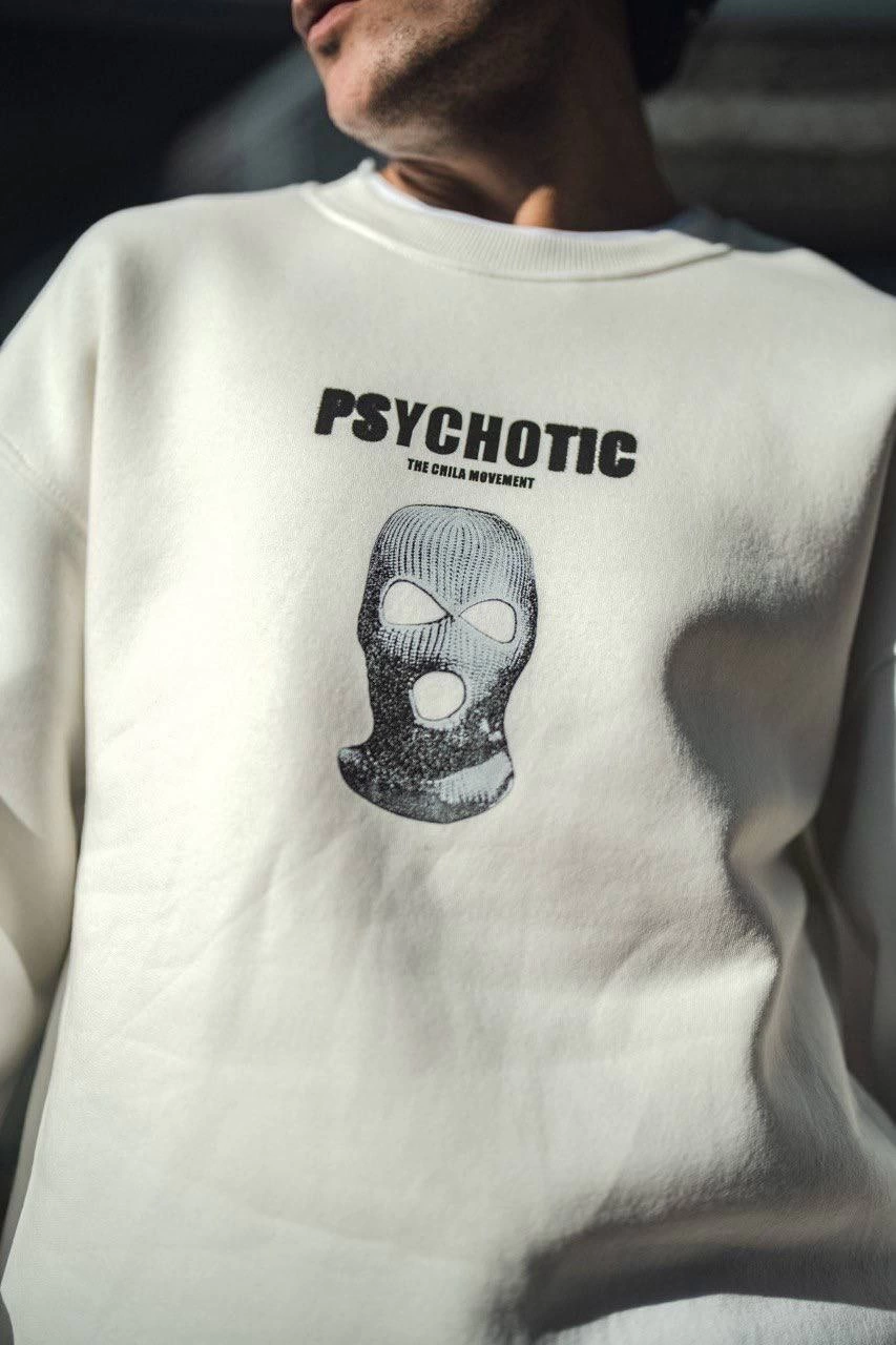 ASSEMA Erkek üç iplik pamuklu Kışlık Bisiklet Yaka Baskılı SweatShirt - Beyaz