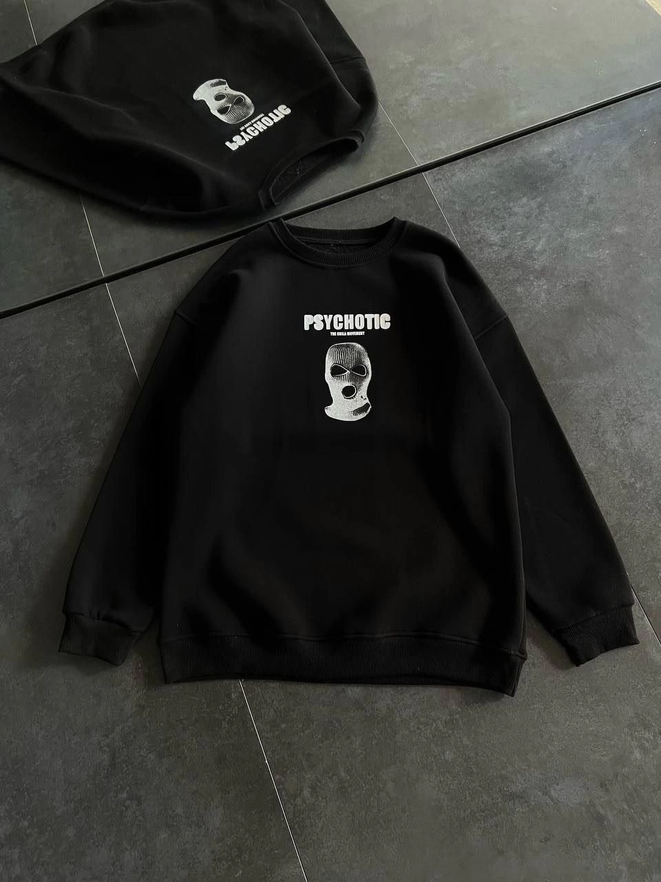 ASSEMA Kadın üç iplik Kışlık Bisiklet Yaka Baskılı SweatShirt - Siyah