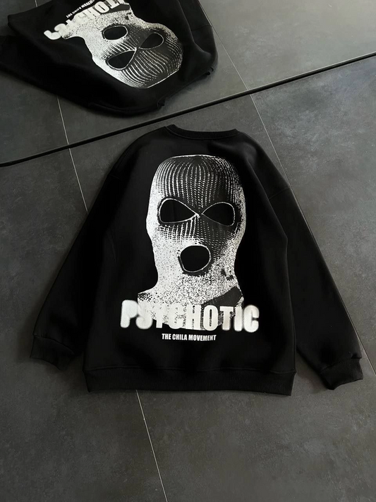 ASSEMA Kadın üç iplik Kışlık Bisiklet Yaka Baskılı SweatShirt - Siyah