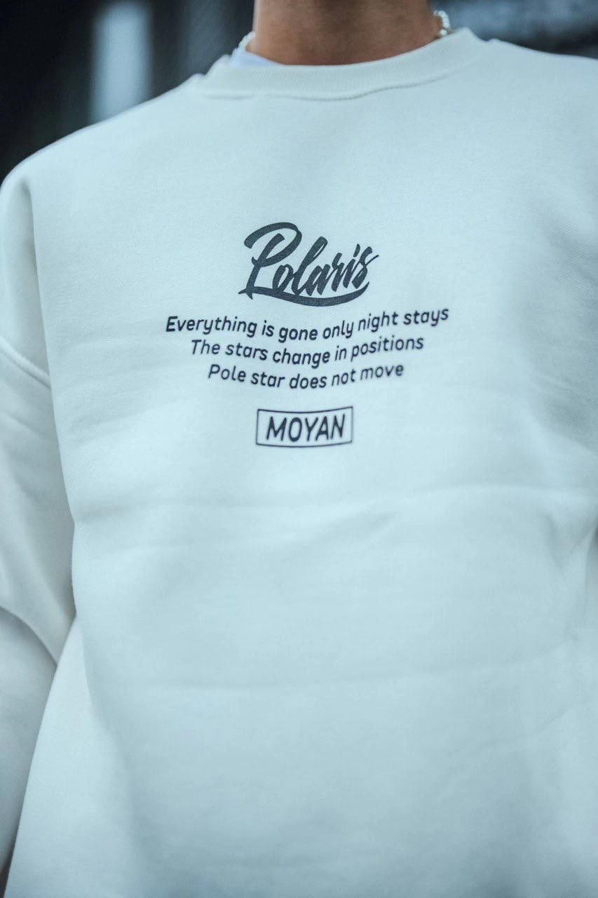 ASSEMA Erkek üç iplik pamuklu Bisiklet Yaka Ön Ve Arka Baskılı SweatShirt - Beyaz