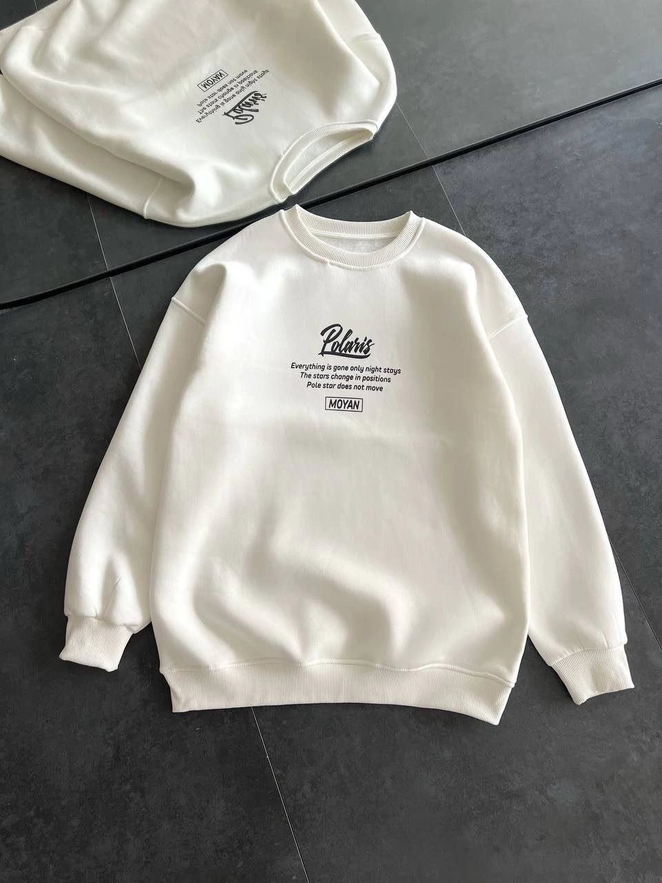 ASSEMA Kadın üç iplik Kışlık Bisiklet Yaka Ön Ve Arka Baskılı SweatShirt - Beyaz