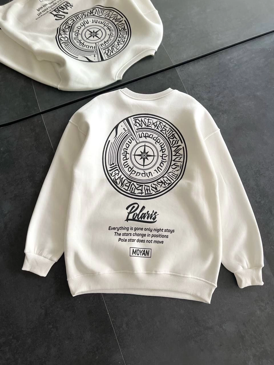 ASSEMA Kadın üç iplik Kışlık Bisiklet Yaka Ön Ve Arka Baskılı SweatShirt - Beyaz