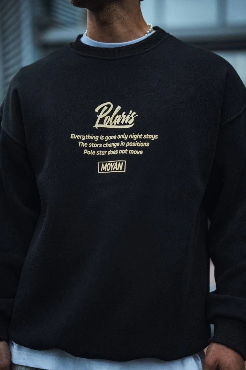 ASSEMA Erkek üç iplik pamuklu Bisiklet Yaka Ön Ve Arka Baskılı SweatShirt - Siyah