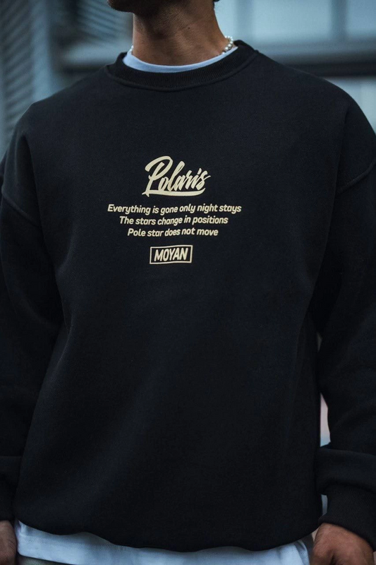 ASSEMA Erkek üç iplik pamuklu Bisiklet Yaka Ön Ve Arka Baskılı SweatShirt - Siyah