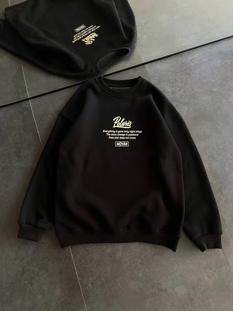 ASSEMA Kadın üç iplik Kışlık Bisiklet Yaka Ön Ve Arka Baskılı SweatShirt - Siyah
