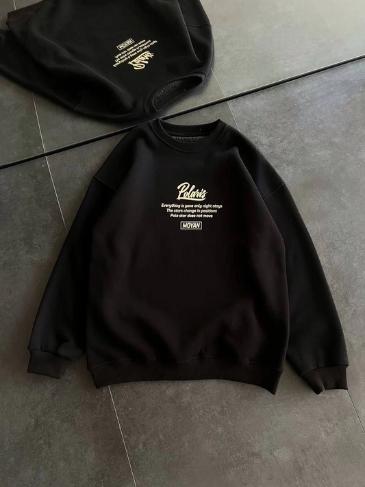 ASSEMA Kadın üç iplik Kışlık Bisiklet Yaka Ön Ve Arka Baskılı SweatShirt - Siyah