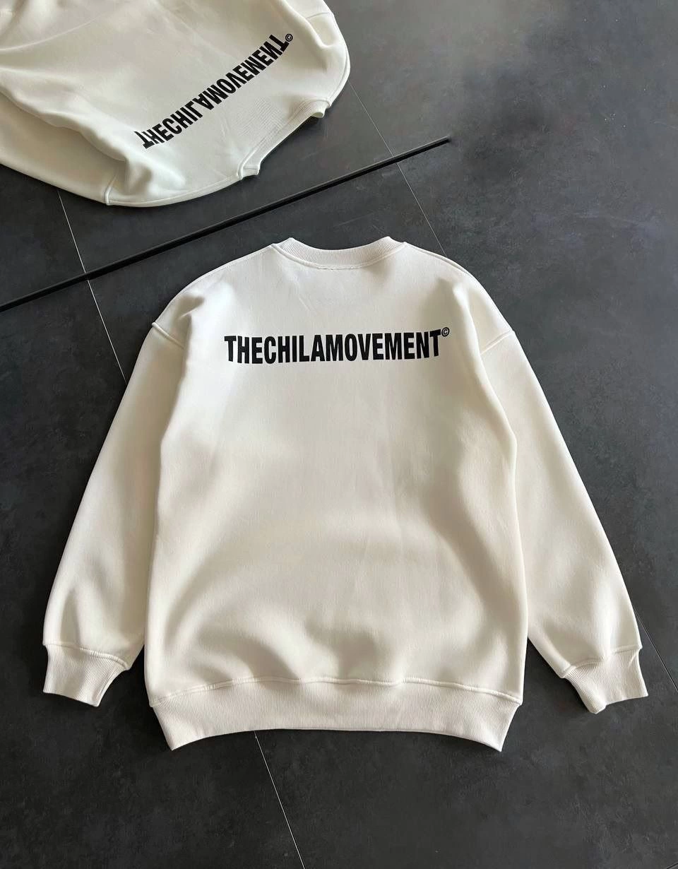 ASSEMA Erkek üç iplik pamuklu Kışlık Bisiklet Yaka Oversize Baskılı SweatShirt - Beyaz