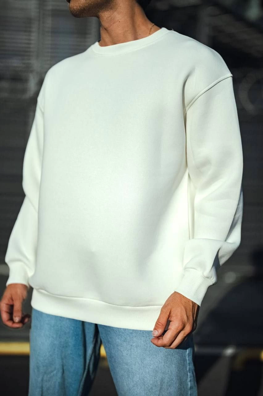 ASSEMA Erkek Kışlık Bisiklet Yaka Üç İplik Basic SweatShirt - Beyaz