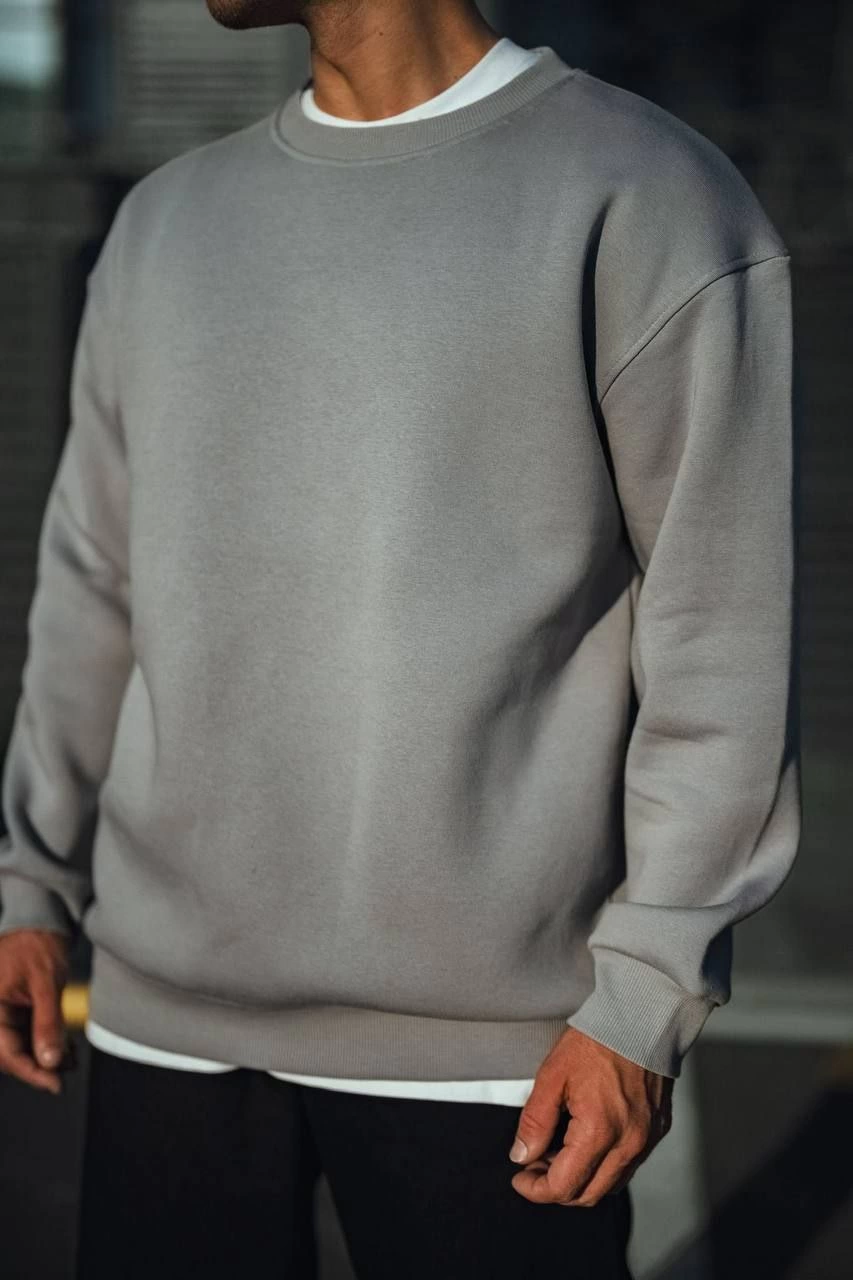 ASSEMA Erkek Kışlık Bisiklet Yaka Üç İplik Basic SweatShirt - Boyalı Gri