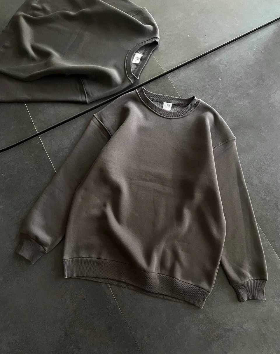 ASSEMA Kadın Kışlık Bisiklet Yaka Üç İplik Basic SweatShirt - Füme