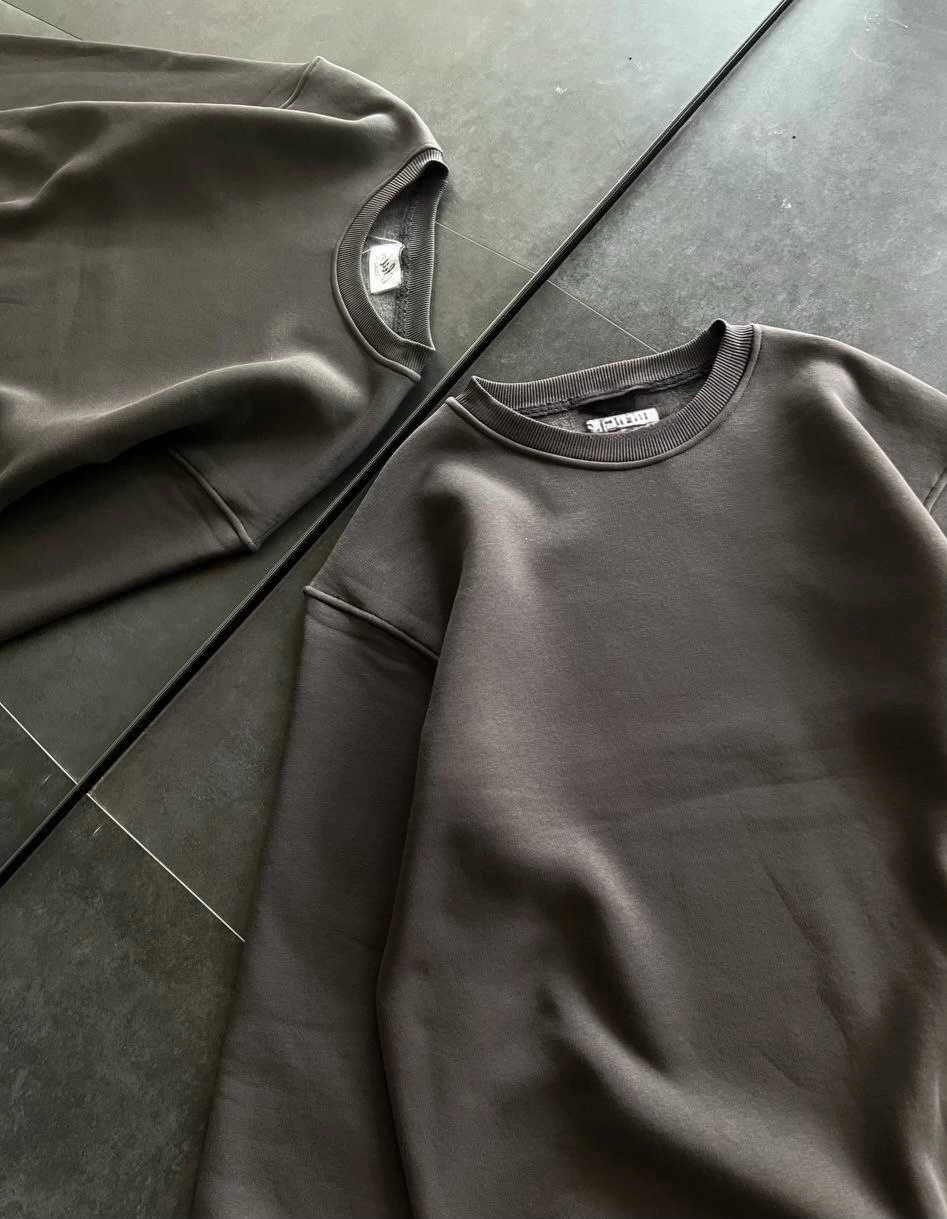 ASSEMA Kadın Kışlık Bisiklet Yaka Üç İplik Basic SweatShirt - Füme