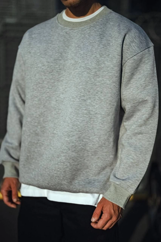 ASSEMA Erkek Kışlık Bisiklet Yaka Üç İplik Basic SweatShirt - Gri