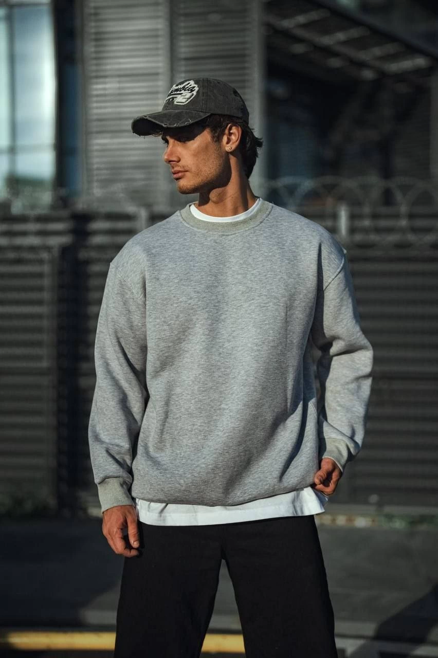 ASSEMA Erkek Kışlık Bisiklet Yaka Üç İplik Basic SweatShirt - Gri