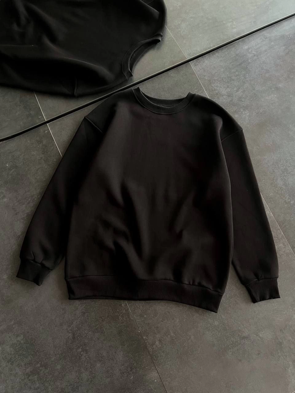 ASSEMA Kadın Kışlık Bisiklet Yaka Üç İplik Basic SweatShirt - Siyah