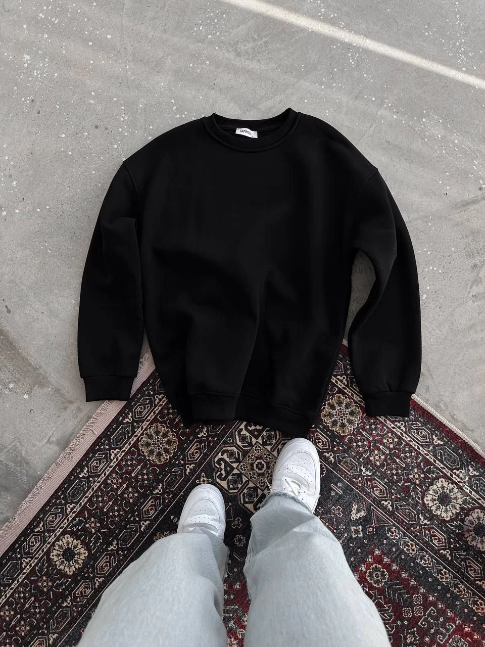 ASSEMA Kadın Kışlık Bisiklet Yaka Üç İplik Basic SweatShirt - Siyah