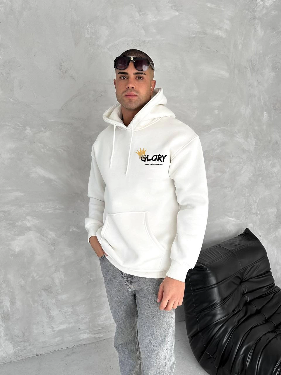 ASSEMA Erkek Kışlık Üç İplik Pamuklu Kapüşonlu SweatShirt - Beyaz