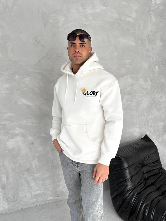 ASSEMA Erkek Kışlık Üç İplik Pamuklu Kapüşonlu SweatShirt - Beyaz