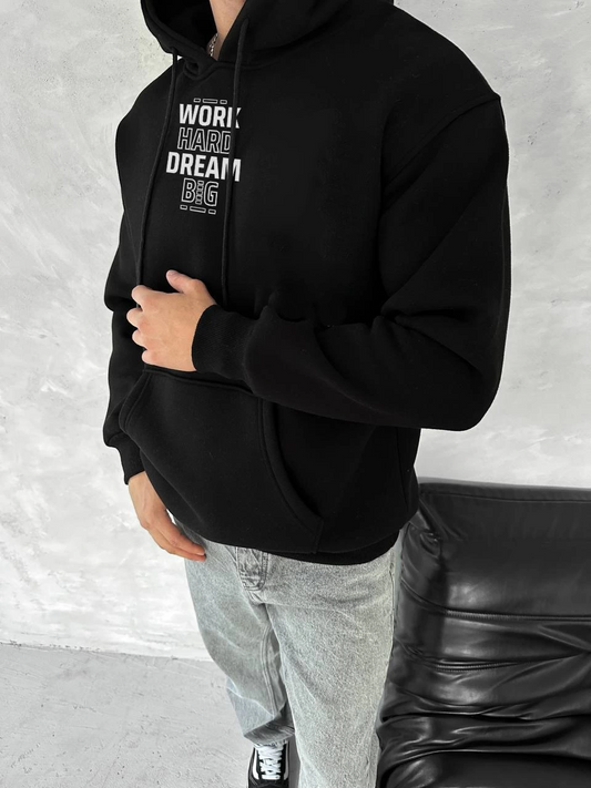 ASSEMA Erkek Kışlık Üç İplik Pamuklu Kapüşonlu SweatShirt - Siyah