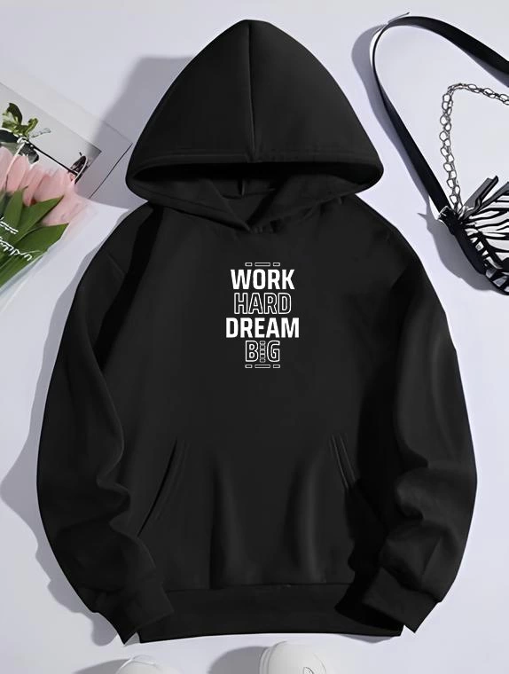 ASSEMA Kadın Kışlık Üç İplik Pamuklu Kapüşonlu SweatShirt - Siyah