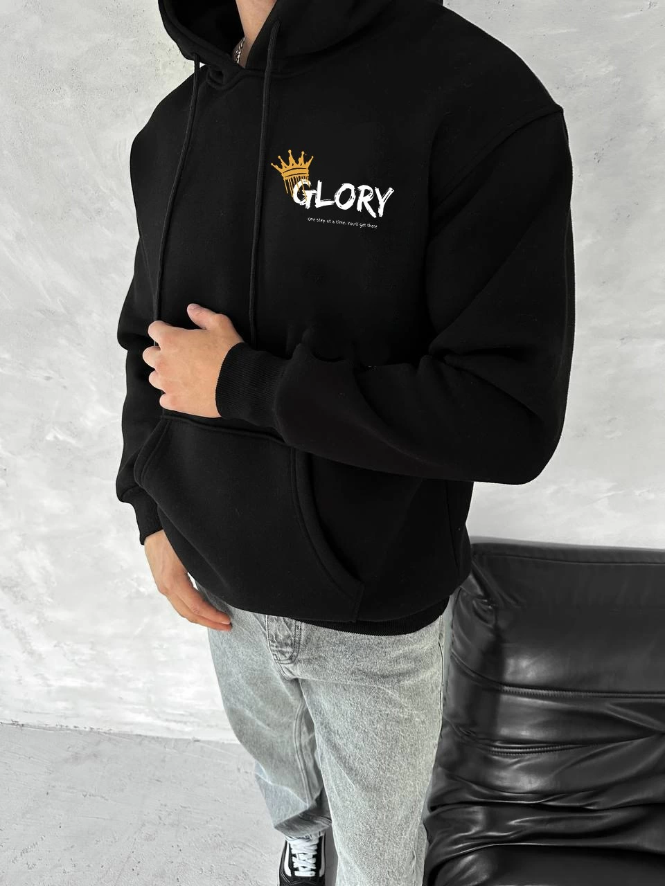 ASSEMA Erkek Kışlık Üç İplik Pamuklu Kapüşonlu SweatShirt - Siyah