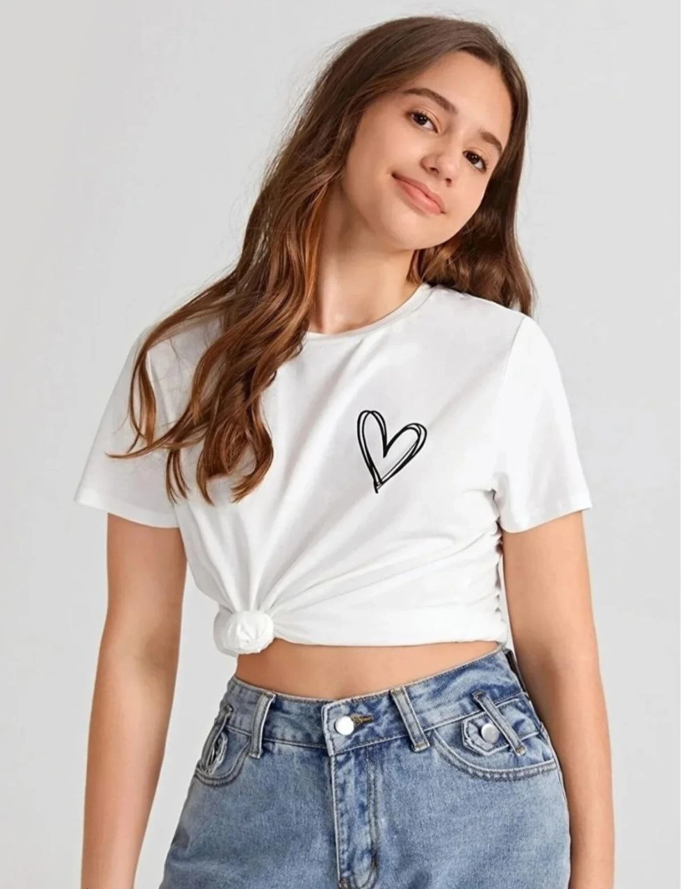 ASSEMA Kız Çocuk Bisiklet Yaka Baskılı T-Shirt - Beyaz
