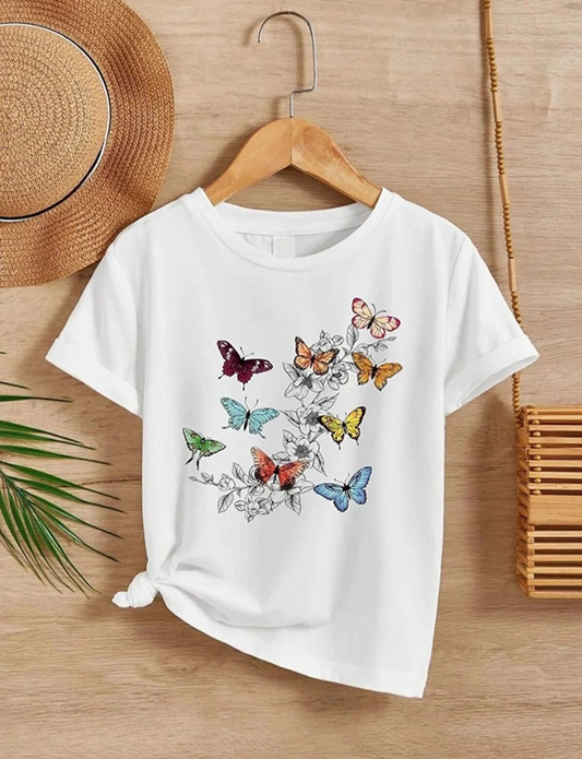 ASSEMA Kız Çocuk Bisiklet Yaka Baskılı T-Shirt - Beyaz
