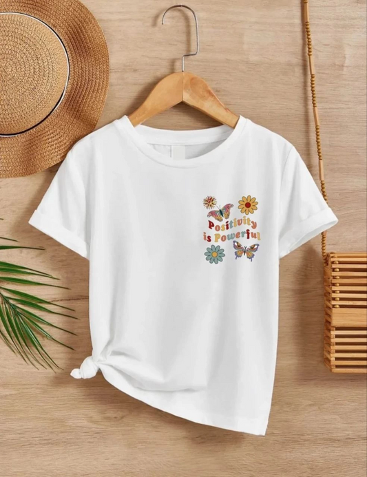 ASSEMA Kız Çocuk Bisiklet Yaka Baskılı T-Shirt - Beyaz