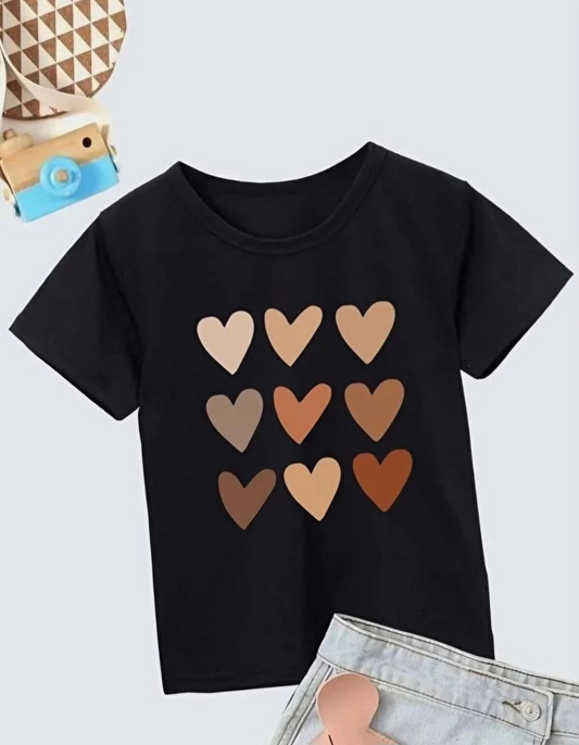 ASSEMA Kız Çocuk Bisiklet Yaka Baskılı T-Shirt - Siyah