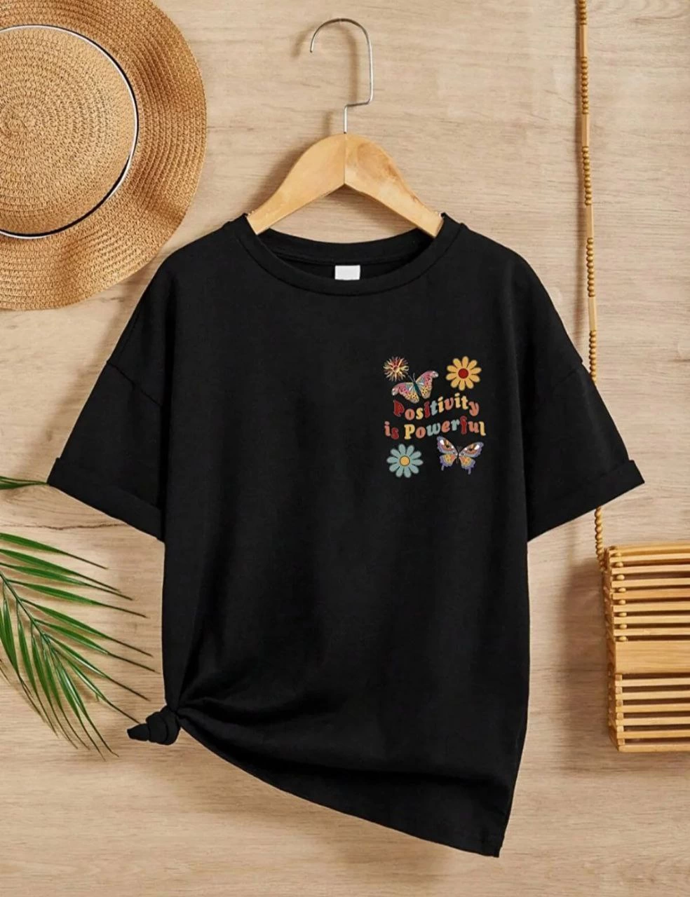 ASSEMA Kız Çocuk Bisiklet Yaka Baskılı T-Shirt - Siyah