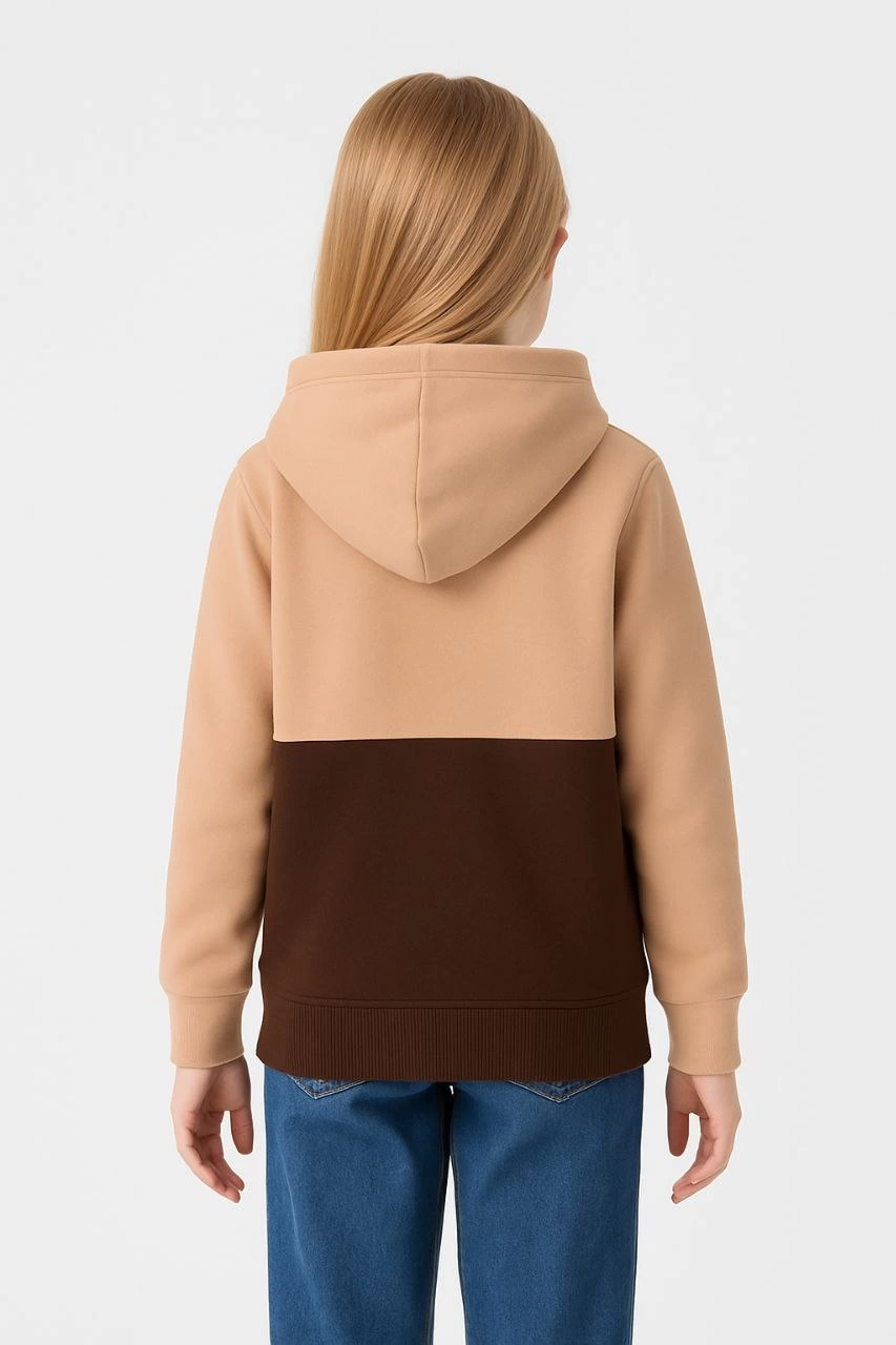 ASSEMA Kız Çocuk Kapüşonlu Kanguru Çepli Parçalı SweatShirt - Renkli