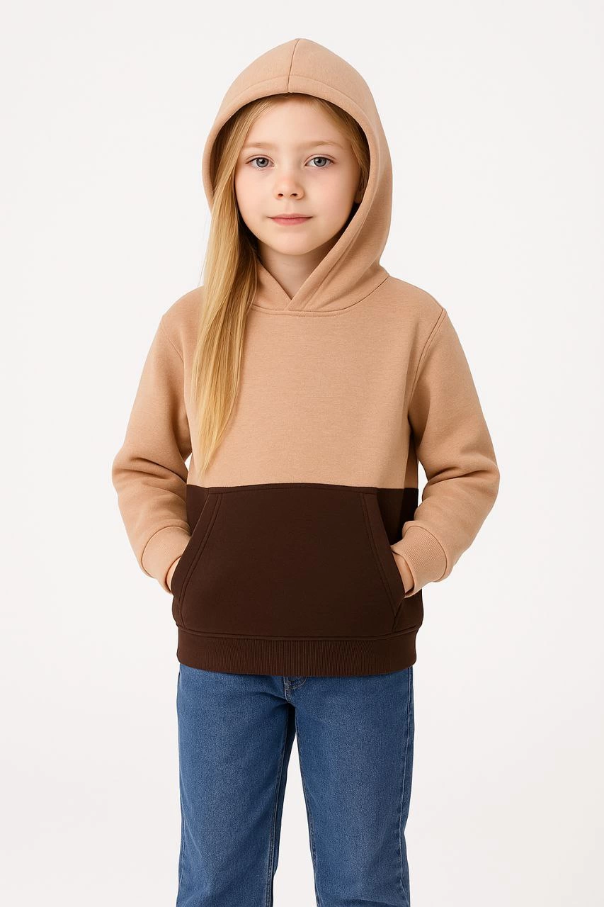 ASSEMA Kız Çocuk Kapüşonlu Kanguru Çepli Parçalı SweatShirt - Renkli