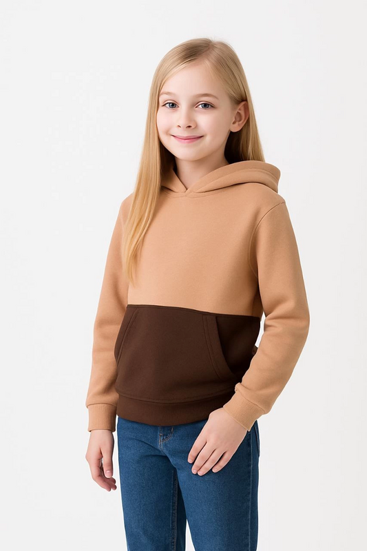 ASSEMA Kız Çocuk Kapüşonlu Kanguru Çepli Parçalı SweatShirt - Renkli