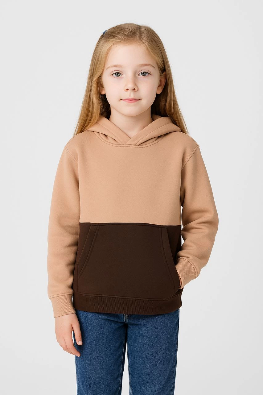 ASSEMA Kız Çocuk Kapüşonlu Kanguru Çepli Parçalı SweatShirt - Renkli