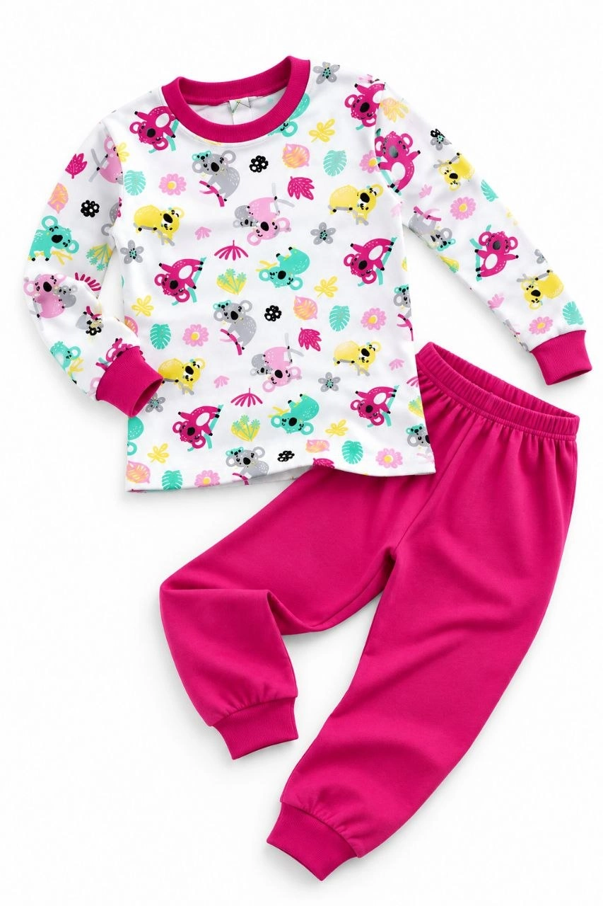 Kız Çocuk Premium Penye Koala Desenli Uzun Kollu Pijama Takımı 2-11 Yaş - Fuşya