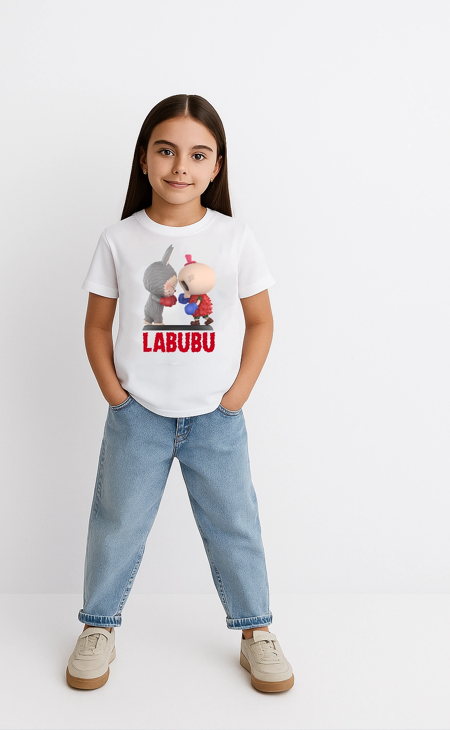 ASSEMA Kız Labubu Çocuk Baskılı T-Shirt - Beyaz