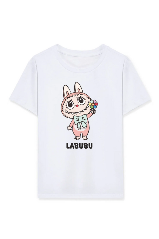 ASSEMA Kız Labubu Çocuk Baskılı T-Shirt - Beyaz