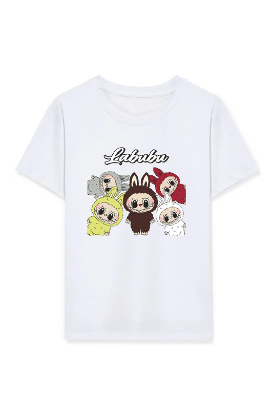 ASSEMA Kız Labubu Çocuk Baskılı T-Shirt - Beyaz