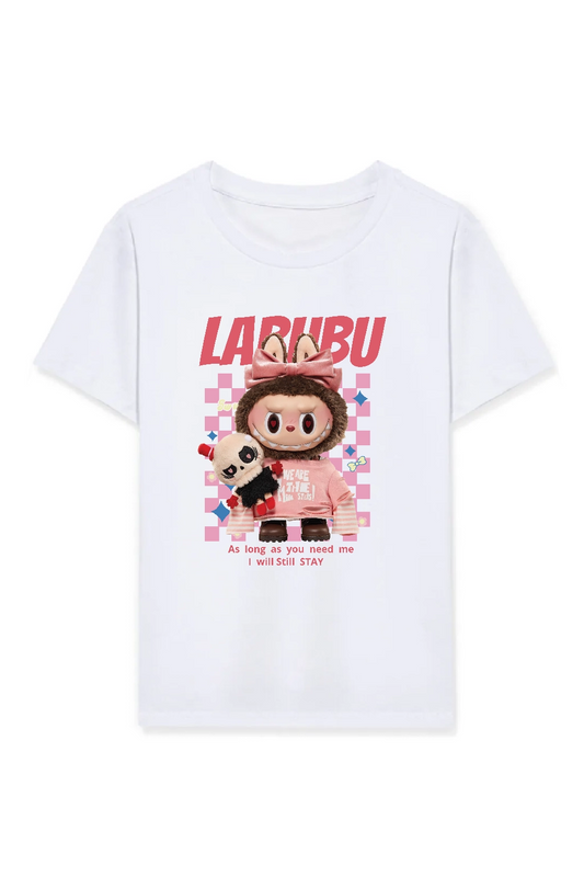 ASSEMA Kız Labubu Çocuk Baskılı T-Shirt - Beyaz