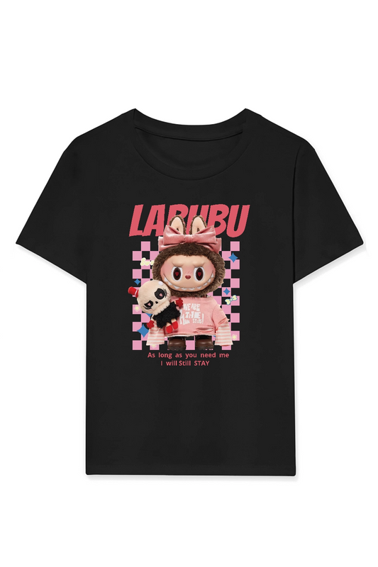 ASSEMA Kız Labubu Çocuk Baskılı T-Shirt - Siyah