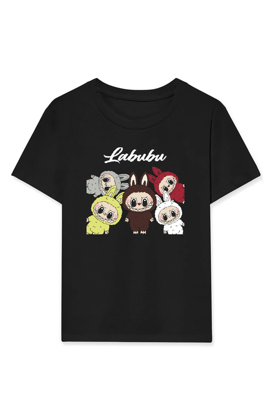 ASSEMA Kız Labubu Çocuk Baskılı T-Shirt - Siyah