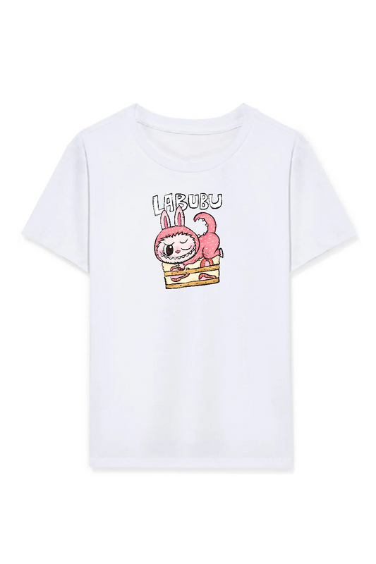 ASSEMA Kız Labubu Çocuk Baskılı T-Shirt - Beyaz
