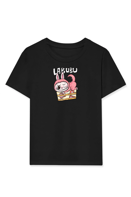ASSEMA Kız Labubu Çocuk Baskılı T-Shirt - Siyah