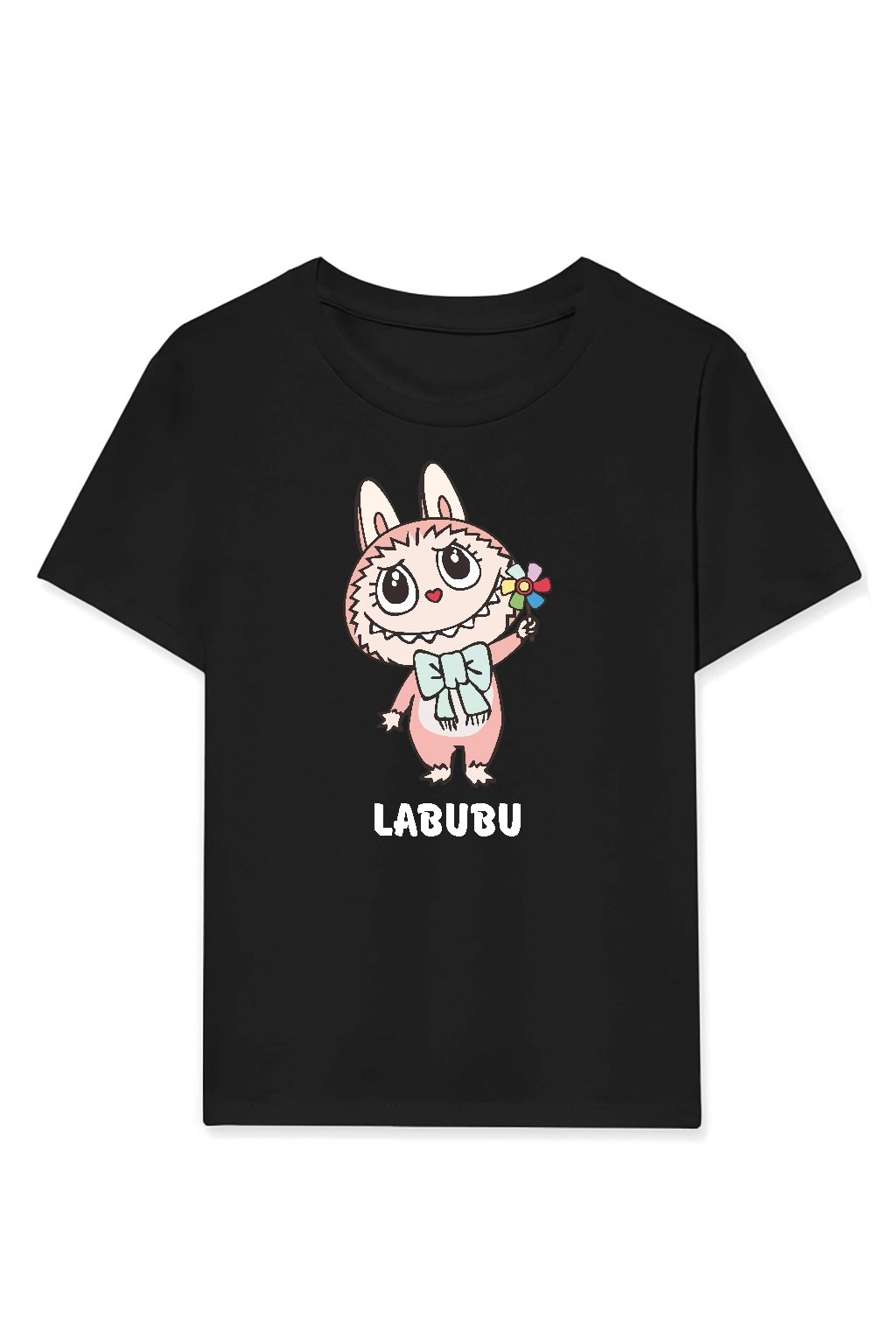 ASSEMA Kız Labubu Çocuk Baskılı T-Shirt - Siyah