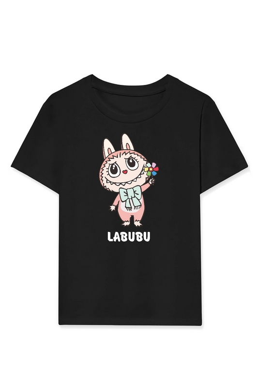ASSEMA Kız Labubu Çocuk Baskılı T-Shirt - Siyah