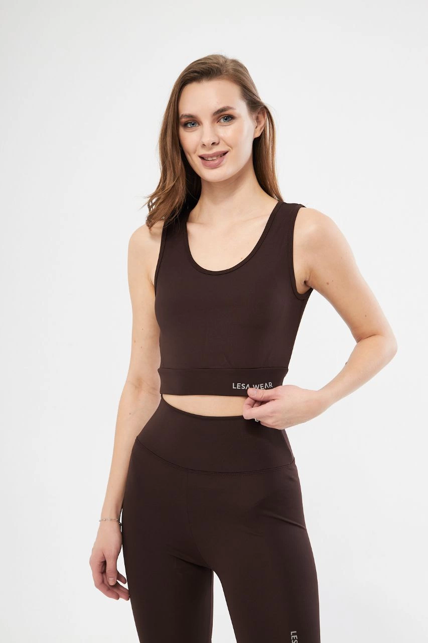 ASSEMA Kolsuz Sporcu Baskılı Crop - Kahve